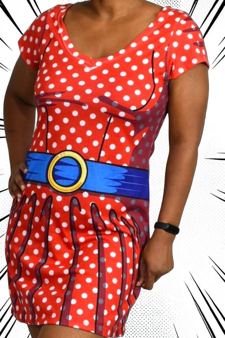 Faux Real 3D Cartoon Dress Red Polka Dot Minnie T Shirt Tee Costume Size Medium